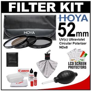 Hoya 52mm (HMC UV / Circular Polarizer / ND8) 3 Digital Filter Set with Pouch with Canon Cleaning + Accessory Kit - Digital Cameras and Accessories - Hip Lens.com