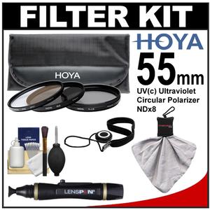 Hoya 55mm (HMC UV / Circular Polarizer / ND8) 3 Digital Filter Set with Pouch with Lenspen + Spudz + Cleaning Kit - Digital Cameras and Accessories - Hip Lens.com