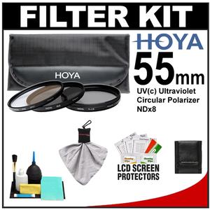 Hoya 55mm (HMC UV / Circular Polarizer / ND8) 3 Digital Filter Set with Pouch with Cleaning + Accessory Kit - Digital Cameras and Accessories - Hip Lens.com