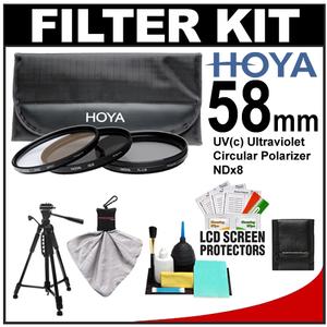 Hoya 58mm (HMC UV / Circular Polarizer / ND8) 3 Digital Filter Set with Pouch with Deluxe Photo/Video Tripod + Accessory Kit - Digital Cameras and Accessories - Hip Lens.com