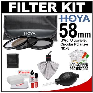 Hoya 58mm (HMC UV / Circular Polarizer / ND8) 3 Digital Filter Set with Pouch with Canon Cleaning + Accessory Kit - Digital Cameras and Accessories - Hip Lens.com