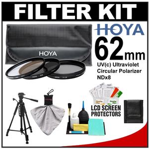 Hoya 62mm (HMC UV / Circular Polarizer / ND8) 3 Digital Filter Set with Pouch with Deluxe Photo/Video Tripod + Accessory Kit - Digital Cameras and Accessories - Hip Lens.com