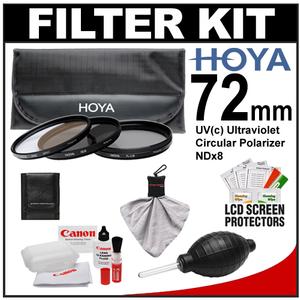 Hoya 72mm (HMC UV / Circular Polarizer / ND8) 3 Digital Filter Set with Pouch with Canon Cleaning + Accessory Kit - Digital Cameras and Accessories - Hip Lens.com
