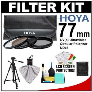 Hoya 77mm (HMC UV / Circular Polarizer / ND8) 3 Digital Filter Set with Pouch with Deluxe Photo/Video Tripod + Accessory Kit - Digital Cameras and Accessories - Hip Lens.com