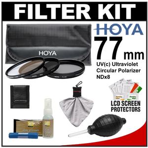 Hoya 77mm (HMC UV / Circular Polarizer / ND8) 3 Digital Filter Set with Pouch with Nikon Cleaning + Accessory Kit - Digital Cameras and Accessories - Hip Lens.com