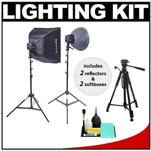 Interfit INT117 Super Cool Lite 5 Studio Lighting Kit with (2) 500w Fluorescent Heads  (2) Stands  (2) Reflectors  (2) Softboxes + Tripod - Digital Cameras and Accessories - Hip Lens.com