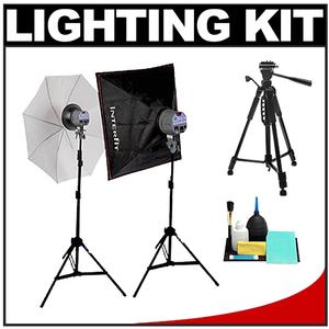 Interfit INT119 EXD200 Digital Studio Flash Lighting Kit with (2) Flash Heads  (2) Stands  Reflector & 24" Softbox + Tripod and Cleaning Kit - Digital Cameras and Accessories - Hip Lens.com