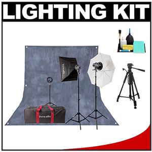 Interfit INT183 EX150 Mark II Three Head Home Studio Lighting Flash Kit with (3) Flash Heads  (3) Stands  Umbrella  Softbox  Snoot + Tripod and Cleaning Kit - Digital Cameras and Accessories - Hip Lens.com