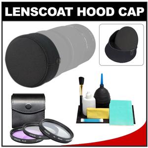 Lenscoat Hoodie X-Small Neoprene Lens Cap fits Hoods 2.75"-3.25"/70-82mm (Black) with (3) 58mm (UV/FLD/CPL) Filter Set + Accessory Kit - Digital Cameras and Accessories - Hip Lens.com