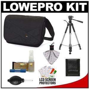 Lowepro Exchange Messenger Digital SLR Photo/Video Camera Bag/Case (Black) with Deluxe Photo/Video Tripod + Nikon Cleaning Kit - Digital Cameras and Accessories - Hip Lens.com
