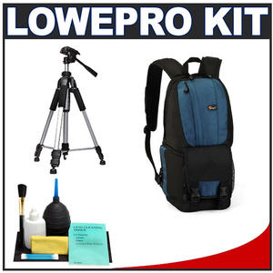Lowepro Fastpack 100 Digital SLR Camera Backpack Case (Arctic Blue) with Deluxe Photo/Video Tripod + Accessory Kit - Digital Cameras and Accessories - Hip Lens.com