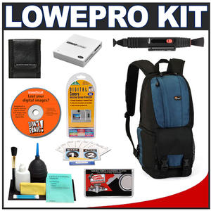 Lowepro Fastpack 100 Digital SLR Camera Backpack Case (Arctic Blue) with Reader + Cleaning Kit + LCD Protectors + Accessory Kit - Digital Cameras and Accessories - Hip Lens.com