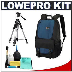 Lowepro Fastpack 200 Digital SLR Camera Backpack Case (Arctic Blue) with Deluxe Photo/Video Tripod + Accessory Kit - Digital Cameras and Accessories - Hip Lens.com