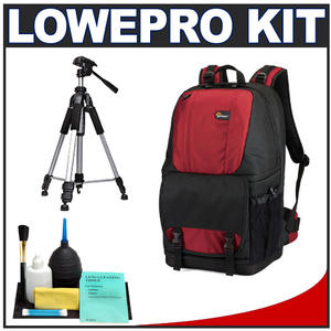 Lowepro Fastpack 350 Digital SLR Camera Backpack Case (Red) with Deluxe Photo/Video Tripod + Accessory Kit - Digital Cameras and Accessories - Hip Lens.com