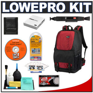 Lowepro Fastpack 350 Digital SLR Camera Backpack Case (Red) with Reader + Cleaning Kit + LCD Protectors + Accessory Kit - Digital Cameras and Accessories - Hip Lens.com