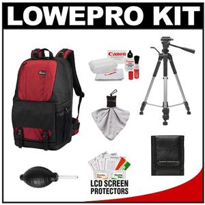 Lowepro Fastpack 350 Digital SLR Camera Backpack Case (Red) with Deluxe Photo/Video Tripod + Canon Cleaning Kit - Digital Cameras and Accessories - Hip Lens.com