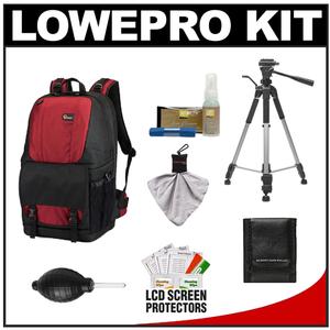 Lowepro Fastpack 350 Digital SLR Camera Backpack Case (Red) with Deluxe Photo/Video Tripod + Nikon Cleaning Kit - Digital Cameras and Accessories - Hip Lens.com