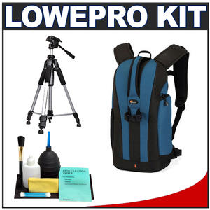 Lowepro Flipside 200 Digital SLR Camera Backpack Case (Arctic Blue) with Deluxe Photo/Video Tripod + Accessory Kit - Digital Cameras and Accessories - Hip Lens.com