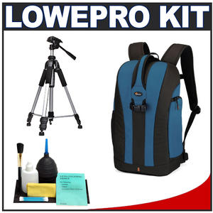 Lowepro Flipside 300 Digital SLR Camera Backpack Case (Arctic Blue) with Deluxe Photo/Video Tripod + Accessory Kit - Digital Cameras and Accessories - Hip Lens.com