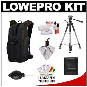 Lowepro Flipside 200 Digital SLR Camera Backpack Case (Black) with Deluxe Photo/Video Tripod + Canon Cleaning Kit - Digital Cameras and Accessories - Hip Lens.com