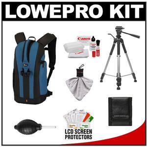 Lowepro Flipside 200 Digital SLR Camera Backpack Case (Arctic Blue) with Deluxe Photo/Video Tripod + Canon Cleaning Kit - Digital Cameras and Accessories - Hip Lens.com