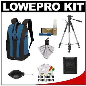 Lowepro Flipside 300 Digital SLR Camera Backpack Case (Arctic Blue) with Deluxe Photo/Video Tripod + Nikon Cleaning Kit - Digital Cameras and Accessories - Hip Lens.com