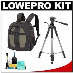 Lowepro Pro Runner 200 AW Digital SLR Camera Backpack Case (Black/Pine Green) with Deluxe Photo/Video Tripod + Accessory Kit - Digital Cameras and Accessories - Hip Lens.com