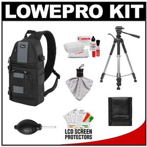 Lowepro Slingshot 102 AW Digital SLR Camera Backpack Case (Black) with Deluxe Photo/Video Tripod + Canon Cleaning Kit - Digital Cameras and Accessories - Hip Lens.com