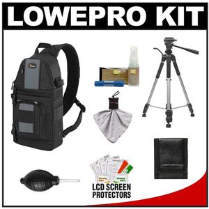 Lowepro Slingshot 102 AW Digital SLR Camera Backpack Case (Black) with Deluxe Photo/Video Tripod + Nikon Cleaning Kit - Digital Cameras and Accessories - Hip Lens.com