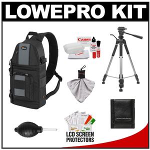 Lowepro Slingshot 202 AW Digital SLR Camera Backpack Case (Black) with Deluxe Photo/Video Tripod + Canon Cleaning Kit - Digital Cameras and Accessories - Hip Lens.com