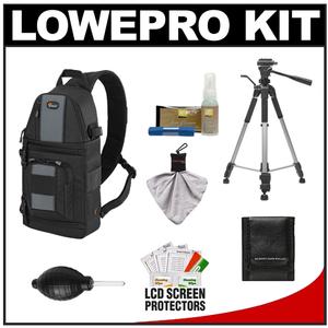 Lowepro Slingshot 202 AW Digital SLR Camera Backpack Case (Black) with Deluxe Photo/Video Tripod + Nikon Cleaning Kit - Digital Cameras and Accessories - Hip Lens.com
