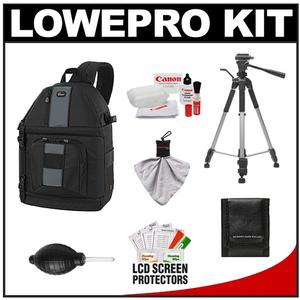 Lowepro Slingshot 302 AW Digital SLR Camera Backpack Sling Case (Black) with Deluxe Photo/Video Tripod + Canon Cleaning Kit - Digital Cameras and Accessories - Hip Lens.com