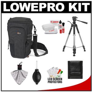 Lowepro Toploader Pro 75 AW Digital SLR Camera Holster Bag/Case (Black) with Deluxe Photo/Video Tripod + Canon Cleaning Kit - Digital Cameras and Accessories - Hip Lens.com