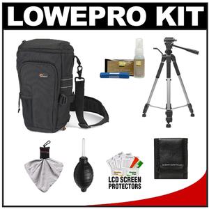 Lowepro Toploader Pro 75 AW Digital SLR Camera Holster Bag/Case (Black) with Deluxe Photo/Video Tripod + Nikon Cleaning Kit - Digital Cameras and Accessories - Hip Lens.com