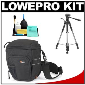 Lowepro Toploader Pro 65 AW Digital SLR Camera Holster Bag/Case (Black) with Deluxe Photo/Video Tripod + Accessory Kit - Digital Cameras and Accessories - Hip Lens.com