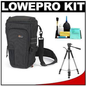 Lowepro Toploader Pro 75 AW Digital SLR Camera Holster Bag/Case (Black) with Deluxe Photo/Video Tripod + Accessory Kit - Digital Cameras and Accessories - Hip Lens.com