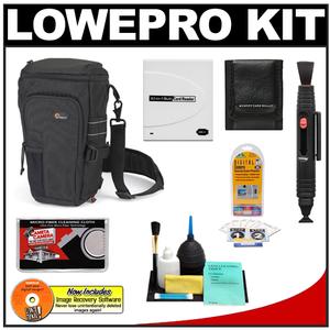 Lowepro Toploader Pro 75 AW Digital SLR Camera Holster Bag/Case (Black) with Reader + Cleaning Kit + LCD Protectors + Accessory Kit - Digital Cameras and Accessories - Hip Lens.com