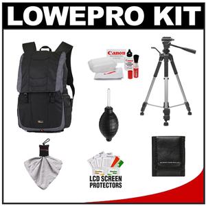 Lowepro Versapack 200 AW Digital SLR Camera Backpack Case (Black/Gray) with Deluxe Photo/Video Tripod + Canon Cleaning Kit - Digital Cameras and Accessories - Hip Lens.com