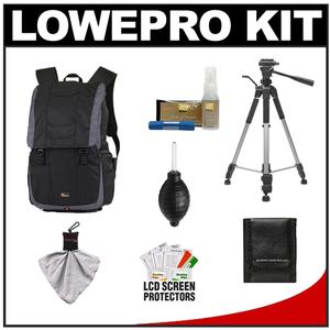Lowepro Versapack 200 AW Digital SLR Camera Backpack Case (Black/Gray) with Deluxe Photo/Video Tripod + Nikon Cleaning Kit - Digital Cameras and Accessories - Hip Lens.com