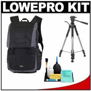 Lowepro Versapack 200 AW Digital SLR Camera Backpack Case (Black/Gray) with Deluxe Photo/Video Tripod + Accessory Kit - Digital Cameras and Accessories - Hip Lens.com