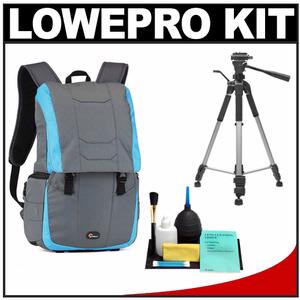 Lowepro Versapack 200 AW Digital SLR Camera Backpack Case (Gray/Polar Blue) with Deluxe Photo/Video Tripod + Accessory Kit - Digital Cameras and Accessories - Hip Lens.com