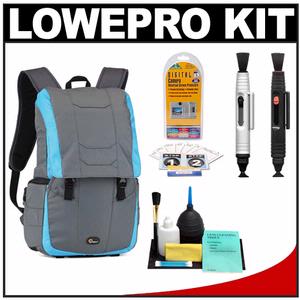 Lowepro Versapack 200 AW Digital SLR Camera Backpack Case (Gray/Polar Blue) with LCD Protectors + Cleaning Accessory Kit - Digital Cameras and Accessories - Hip Lens.com