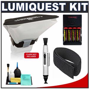 LumiQuest UltraSoft Diffuser for Shoe Mount Flashes with LumiQuest Cinch Strap + 4 Batteries & Charger + Accessory Kit - Digital Cameras and Accessories - Hip Lens.com