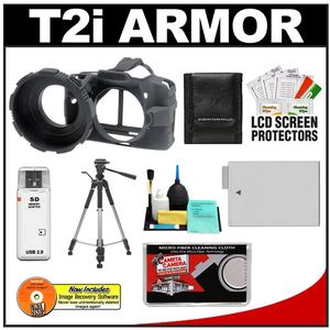 MADE Rubberized Camera Armor Case for Canon Rebel T2i (Black) with LP-E8 Battery + Tripod + Accessory Kit - Digital Cameras and Accessories - Hip Lens.com