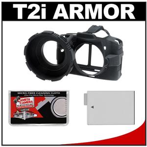 MADE Rubberized Camera Armor Case for Canon Rebel T2i (Black) with LP-E8 Battery + Cleaning Kit - Digital Cameras and Accessories - Hip Lens.com