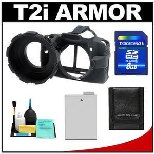 MADE Rubberized Camera Armor Case for Canon Rebel T2i (Black) with LP-E8 Battery + 8GB SD Card + Cleaning Kit - Digital Cameras and Accessories - Hip Lens.com