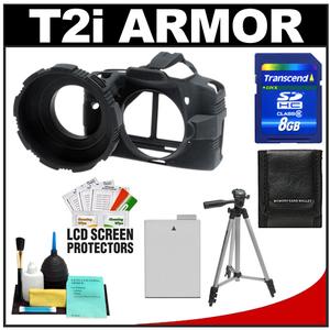 MADE Rubberized Camera Armor Case for Canon Rebel T2i (Black) with LP-E8 Battery + 8GB SD Card + Tripod + Accessory Kit - Digital Cameras and Accessories - Hip Lens.com