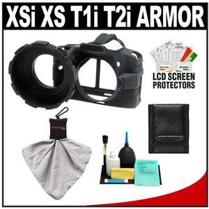 MADE Rubberized Camera Armor Case for Canon Rebel XSi  XS  T1i & T2i (Black) with Spudz + Cleaning Kit - Digital Cameras and Accessories - Hip Lens.com