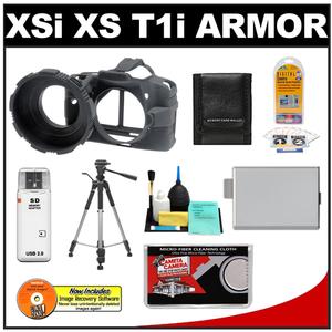 MADE Rubberized Camera Armor Case for Canon Rebel XSi  XS & T1i (Black) with LP-E5 Battery + Tripod + Accessory Kit