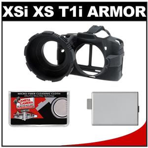 MADE Rubberized Camera Armor Case for Canon Rebel XSi  XS & T1i (Black) with LP-E5 Battery + Cleaning Kit - Digital Cameras and Accessories - Hip Lens.com